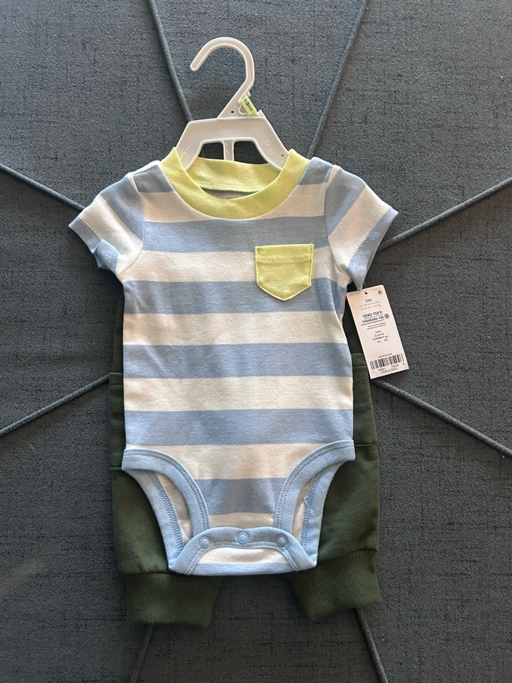 Carter's Blue & Neon Yellow Striped Baby Bodysuit